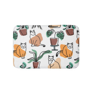 Line Art zeichnend Katzen und Blume Badematte