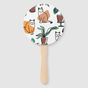 Line Art zeichnend Katzen und Blume Fächer
