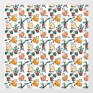 Line Art zeichnend Katzen und Blume Fensteraufkleber