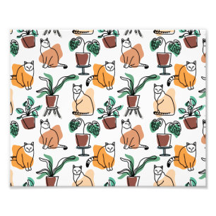 Line Art zeichnend Katzen und Blume Fotodruck