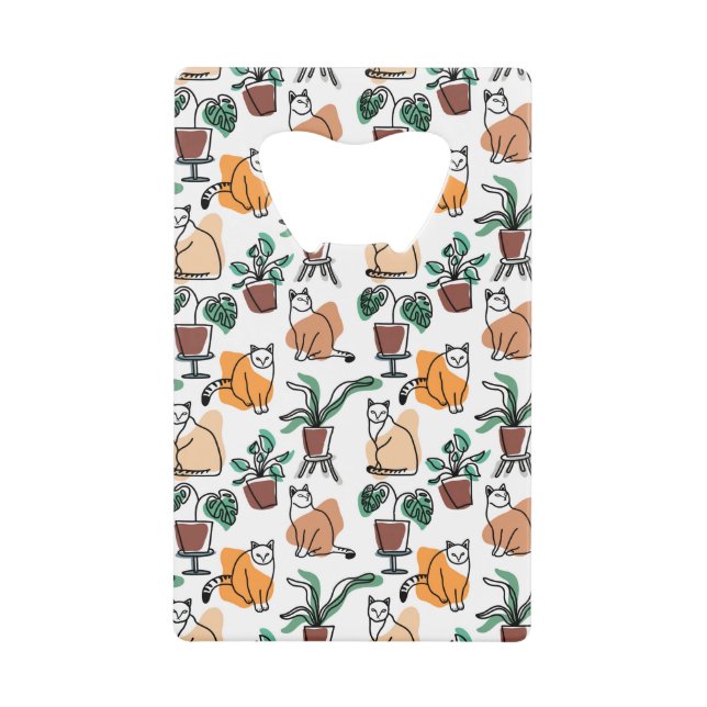 Line Art zeichnend Katzen und Blume Geldbeutel Flaschenöffner (Vorderseite)