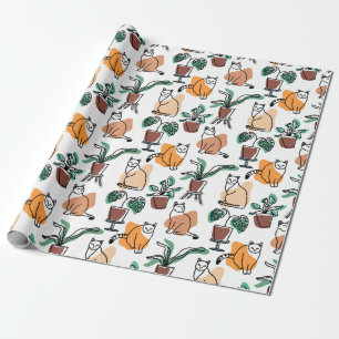 Line Art zeichnend Katzen und Blume Geschenkpapier