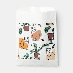 Line Art zeichnend Katzen und Blume Geschenktütchen