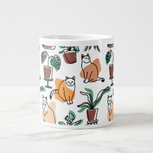 Line Art zeichnend Katzen und Blume Jumbo-Tasse