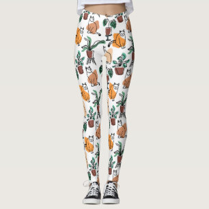 Line Art zeichnend Katzen und Blume Leggings