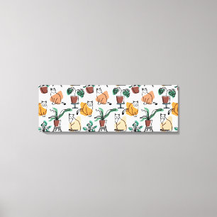 Line Art zeichnend Katzen und Blume Leinwanddruck