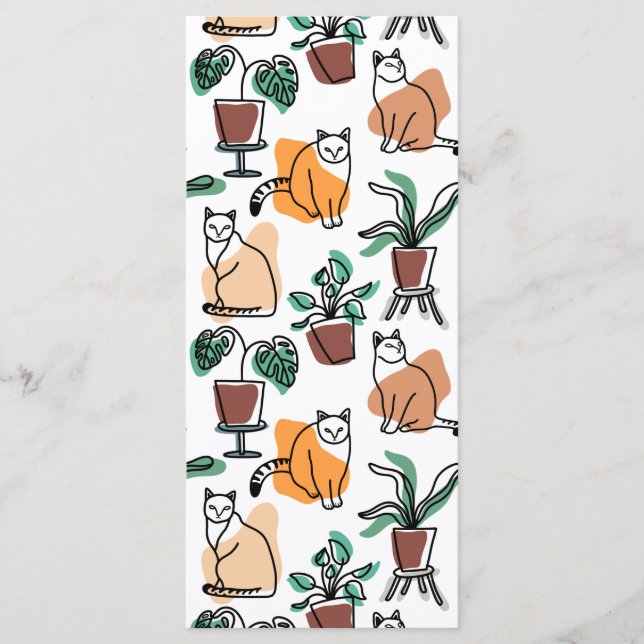 Line Art zeichnend Katzen und Blume Menükarte (Vorderseite)