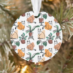 Line Art zeichnend Katzen und Blume Ornament