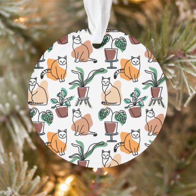 Line Art zeichnend Katzen und Blume Ornament (Baum)