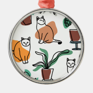Line Art zeichnend Katzen und Blume Ornament Aus Metall
