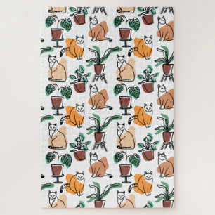 Line Art zeichnend Katzen und Blume Puzzle