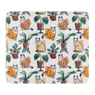 Line Art zeichnend Katzen und Blume Schneidebrett