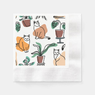Line Art zeichnend Katzen und Blume Serviette