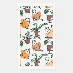 Line Art zeichnend Katzen und Blume Serviette