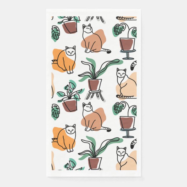 Line Art zeichnend Katzen und Blume Serviette (Vorderseite)