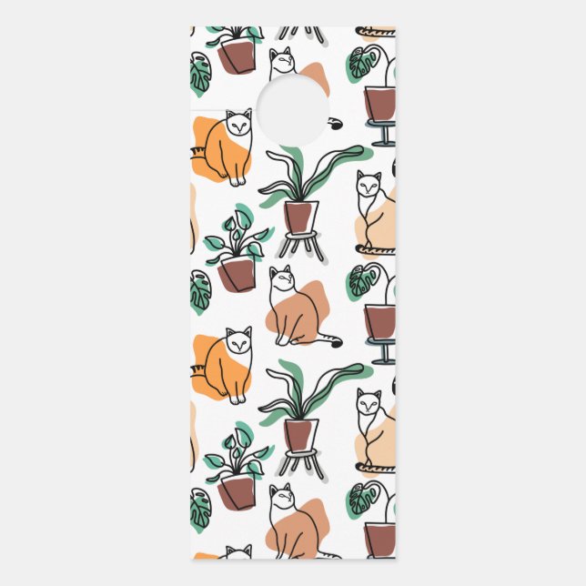 Line Art zeichnend Katzen und Blume Türanhänger (Vorderseite)