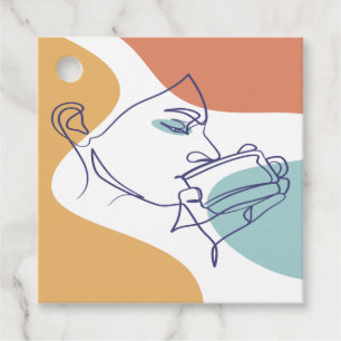 Line Art zeichnend Poster der Frau Kaffee trinken Geschenkanhänger