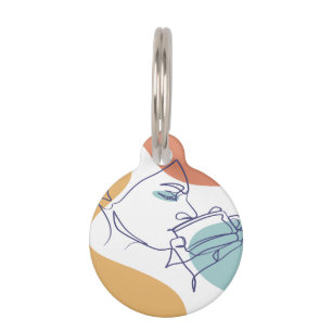 Line Art zeichnend Poster der Frau Kaffee trinken Haustiermarke