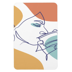 Line Art zeichnend Poster der Frau Kaffee trinken Magnet