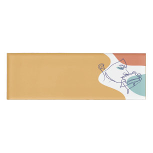 Line Art zeichnend Poster der Frau Kaffee trinken Namenschild