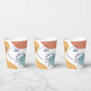 Line Art zeichnend Poster der Frau Kaffee trinken Pappbecher