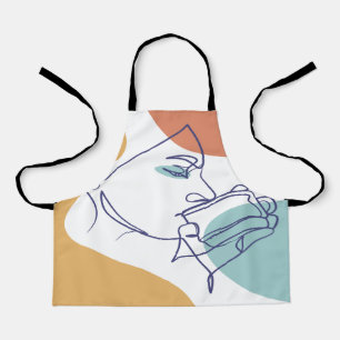 Line Art zeichnend Poster der Frau Kaffee trinken Schürze
