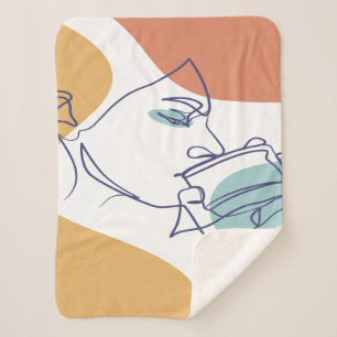 Line Art zeichnend Poster der Frau Kaffee trinken Sherpadecke