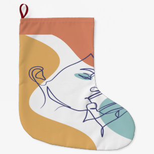 Line-Art-Zeichnung Poster einer Frau, die Kaffee t Großer Weihnachtsstrumpf