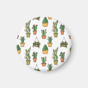 Line Art Zimmerpflanzen: Nahtloses Vintage-Muster Magnet