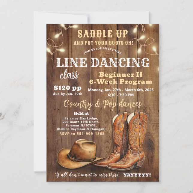 Line Dancing Class Flyer, Country Dance Program Ad Einladung (Vorderseite)
