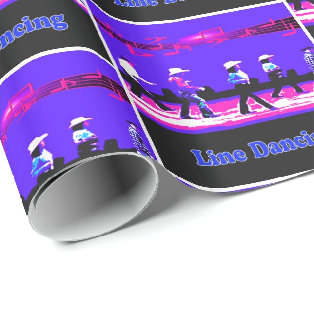 Line Dancing Western Group Blue, Black Pink Geschenkpapier (Rolleneckpunkt)