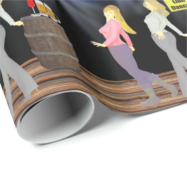 Line Dancing Women mit Vorsicht signieren Geschenkpapier (Rolleneckpunkt)