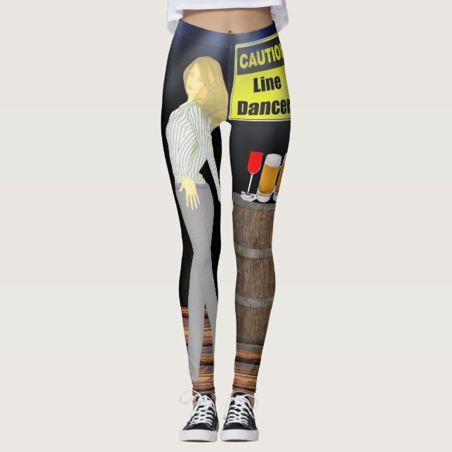 Line Dancing Women mit Vorsicht signieren Leggings (Vorderseite)
