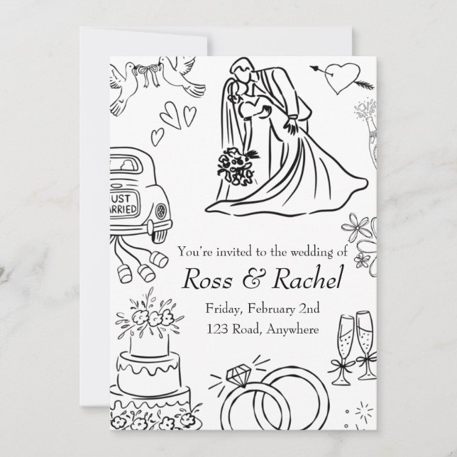 Line Drawn Wedding Invitation  Einladung (Vorderseite)