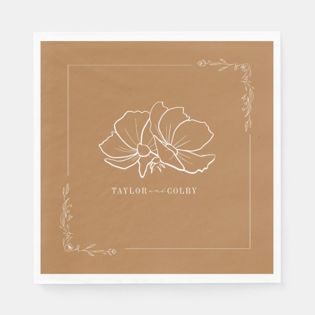 Line Floral Goldenrod Gelbe Hochzeit Serviette (Vorderseite)