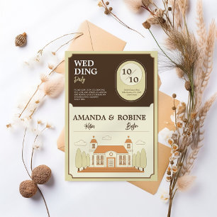 Line Gebäude Elegante Moderne Hochzeit Einladung