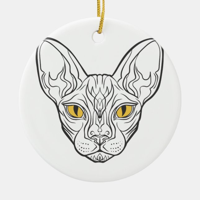 Line Head Egypcat - Wählen Sie die Hintergrundfarb Keramik Ornament (Vorne)