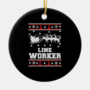 Line Worker - Lineman Ugly Weihnachtspulli Keramik Ornament