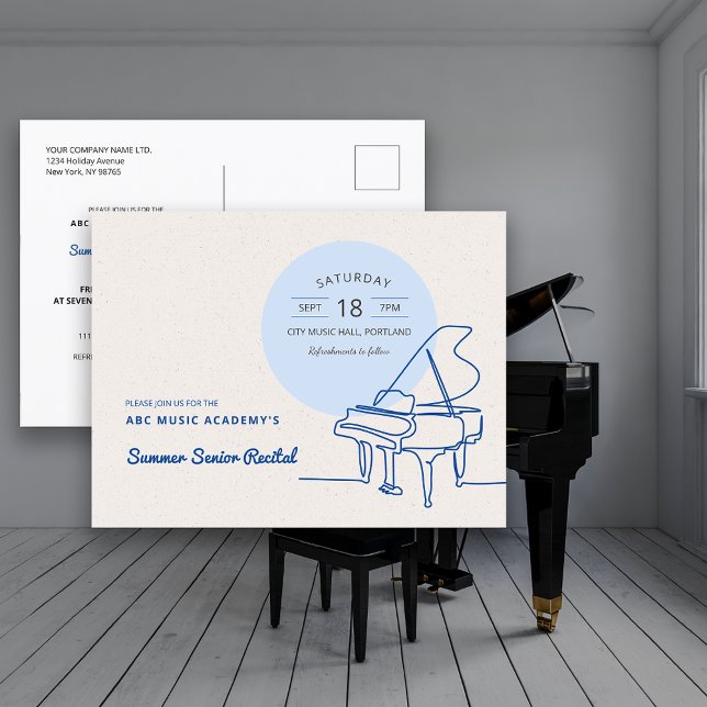 Line Zeichn Grand Piano Erwägung Save the Date Postkarte (Line Drawing Grand Piano Recital Save the Date Postcard)
