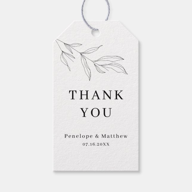 Line Zeichnend Foliage Leaf Vielen Dank Tag Geschenkanhänger (Vorderseite)