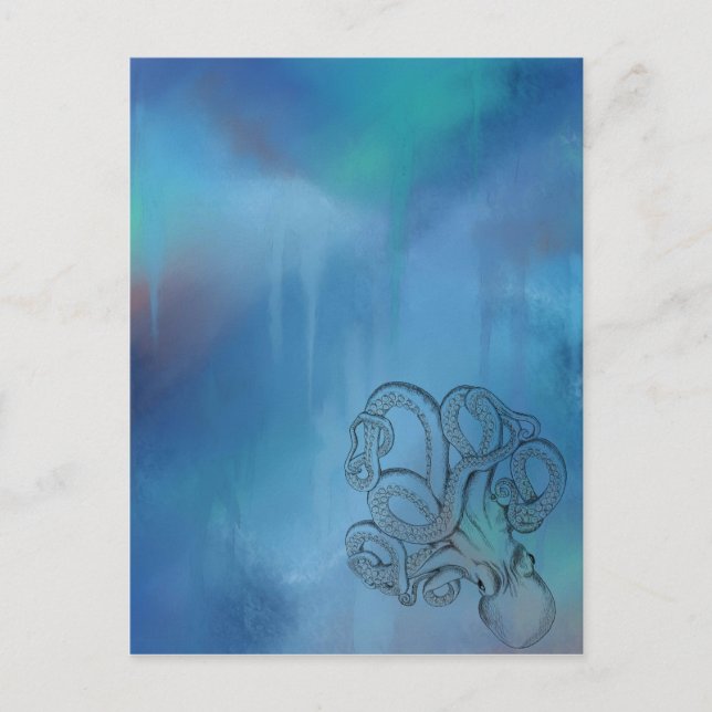 Line Zeichnend Realismus Octopus Postkarte (Vorderseite)