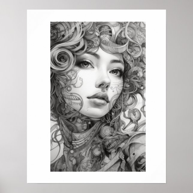 Lineale Kunst Zeichne Frauenkörper Poster (Vorne)