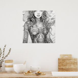 Lineale Kunst Zeichne weibliches Body Poster