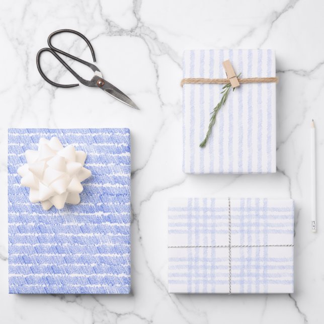 Linear Blue Lines And Stripes Pattern Papers Geschenkpapier Set (Vorderseite)