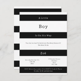 Linear Chic Black And White Stripes Baby Invite Br Postkarte