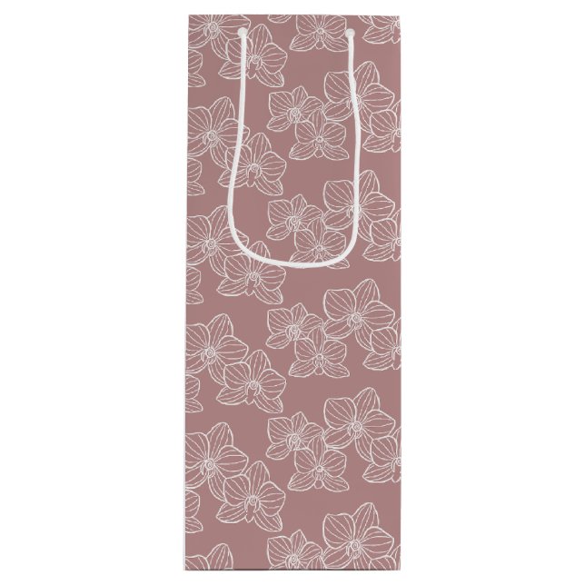 Linear Orchid | Botanical Floral Dusty Pink Geschenktüte Für Weinflaschen (Vorderseite)