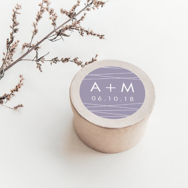 Linearaufkleber für das Hochzeitmonopgramm | Gray  Runder Aufkleber (Von Creator hochgeladen)