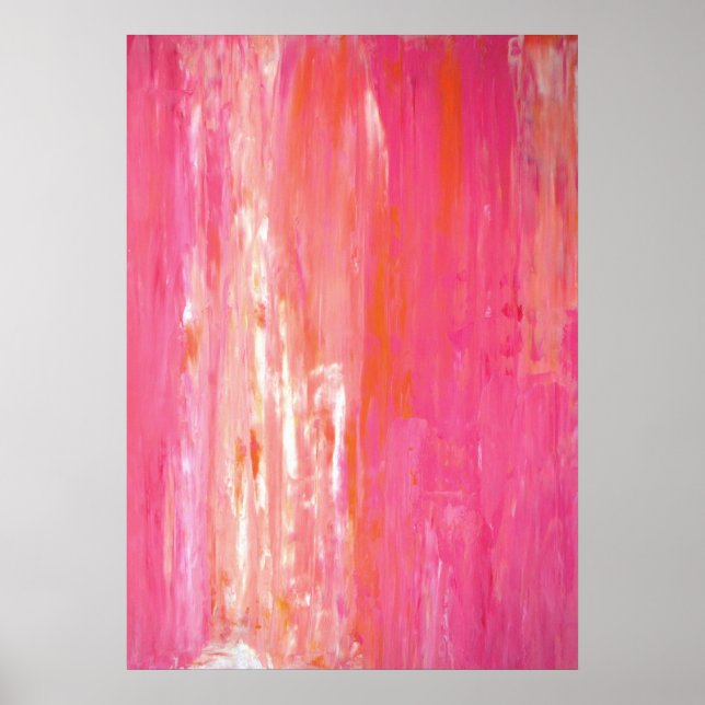 'Lineare Farbe' Rosa und orange Abstrakte Kunst Poster (Vorne)
