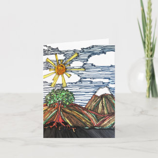 Lineare Kunst mit Bergen, Baum, Sonnenschein, Hand Karte