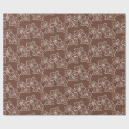 Lineare Orchidee | Elegante dunkle rostfarbene Blu Geschenkpapier